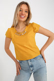 Embellished Buffet Sleeve Blouse with Round Neckline
