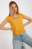 Short Sleeve Blouse with Jewelry Embellishment and Round Neckline
