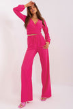 Casual Blouse and Pants Set with Tie Waist and Pockets