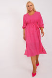 Embroidered Cotton Plus Size Dress with 3/4 Sleeves