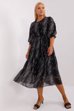 Elegant Plus Size Dress with 3/4 Sleeves and Tie Waist