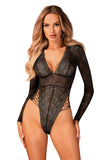 Stunning lace bodysuit with waist ties and alluring design.
