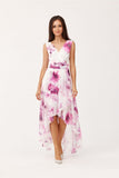 Floral Chiffon Maxi Dress with Asymmetrical Cut