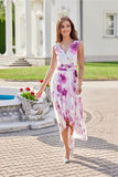 Floral Chiffon Maxi Dress with Asymmetrical Cut