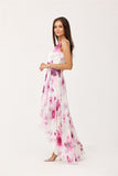 Floral Chiffon Maxi Dress with Asymmetrical Cut