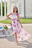 Floral Chiffon Maxi Dress with Asymmetrical Cut