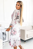 Chiffon Pleated Midi Dress with Button Details and Long Sleeves