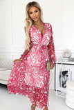Elegant Ruffled Dress with Envelope Neckline and Belt