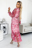 Elegant Ruffled Dress with Envelope Neckline and Belt