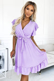 Heather Dress with Envelope Neckline, Ruffles & Waist Tie