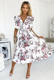 Floral Midi Dress with Ruffles and Waist Tie