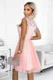 Peach Lace Dress with Tulle Skirt and Gold Belt