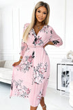 Chiffon Pleated Midi Dress with Belt and Floral Design
