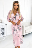 Chiffon Pleated Midi Dress with Belt and Floral Design
