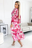 Chiffon Midi Dress with Envelope Neckline and Belt