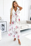 Spring Floral Chiffon Pleated Midi Dress with Ruffles