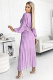 Elegant Heather Pleated Chiffon Dress with Long Sleeves