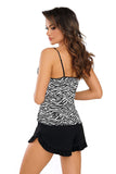 Zebra Print Lace Trim Pajama Set with Frill Shorts