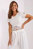 Lace-Trim Ribbed Short Sleeve Blouse