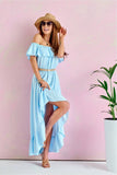 Asymmetrical Ruffle Maxi Dress with Uncovered Shoulders