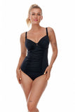 Elegant Open Back Black Swimsuit with Decorative Crease