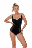 Elegant Black Open Back Swimsuit with Mesh Inserts