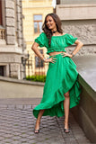 Asymmetrical Blouse and Skirt Set with Ruffles