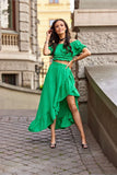 Asymmetrical Blouse and Skirt Set with Ruffles