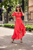 Asymmetrical Blouse and Skirt Set with Frills and Ruffles