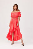 Asymmetrical Blouse and Skirt Set with Frills and Ruffles