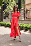 Asymmetrical Blouse and Skirt Set with Frills and Ruffles