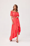 Asymmetrical Blouse and Skirt Set with Frills and Ruffles