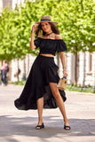 Asymmetrical Blouse and Skirt Set with Frills