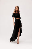 Asymmetrical Blouse and Skirt Set with Frills