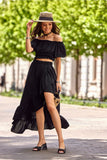 Asymmetrical Blouse and Skirt Set with Frills