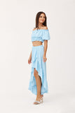 Asymmetrical Blouse and Skirt Set with Ruffled Details