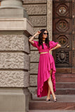 Asymmetrical Blouse and Skirt Set in Soft Fabric