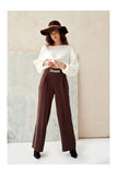 Wide Women's Pants with Decorative Chain and High Rise