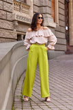 High-Waisted Bell-Bottom Pants with Decorative Chain