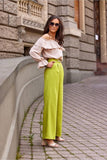 High-Waisted Bell-Bottom Pants with Decorative Chain