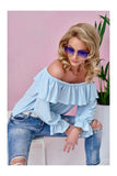 Elegant Ruffled Blouse with Open Shoulders