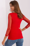 Fitted Ribbed Blouse with Transparent Sleeves and Heart Neckline