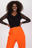 Fitted Ribbed Blouse with Long Sheer Sleeves and Heart Neckline