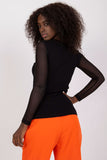 Fitted Ribbed Blouse with Long Sheer Sleeves and Heart Neckline