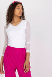 Fitted Ribbed Blouse with Long Transparent Sleeves