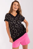 Glitter Heart Print Loose Cut Short Sleeve Blouse