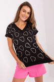 Glitter Heart Print Loose Cut Short Sleeve Blouse