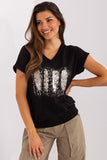 Decorative Cotton Blouse with Short Sleeves and Round Neckline
