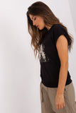 Decorative Cotton Blouse with Short Sleeves and Round Neckline