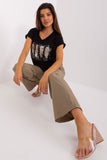 Decorative Cotton Blouse with Short Sleeves and Round Neckline
